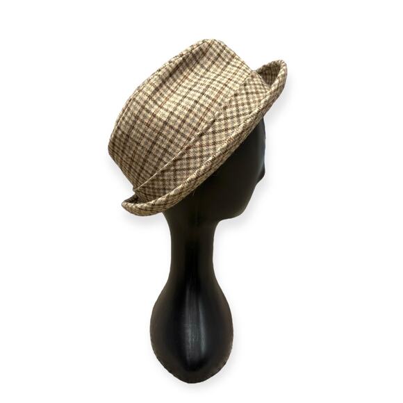 Vintage Pendleton 100% Wool Brown Plaid Herringbone Trilby Fedora Hat Mens 7 1/8 - Picture 4 of 9